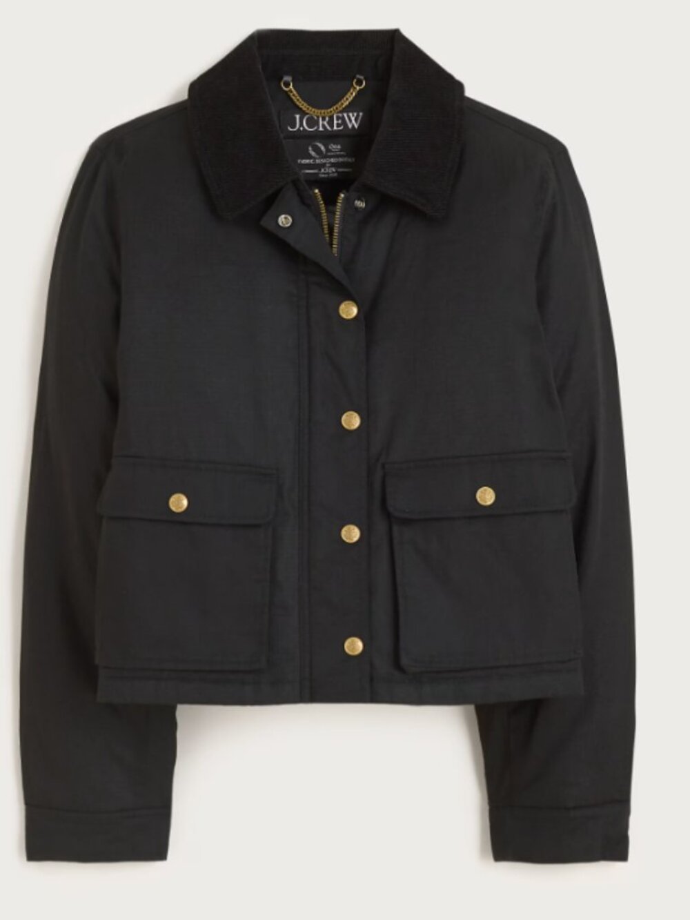 J. Crew Black Cropped Swing Barn Jacket Coat Classic Cotton M NWT